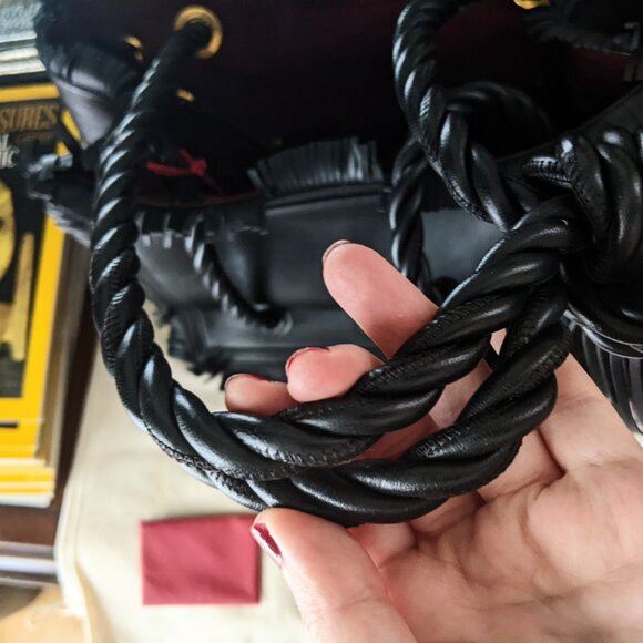 VALENTINO The Rope black fringe leather braided rope handle tote bag/Medium - Picture 9 of 14